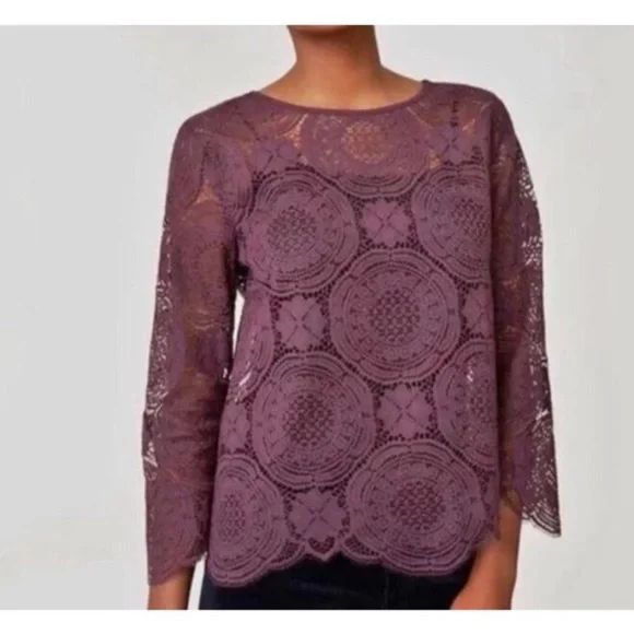 LOFT Tops Loft Ann Taylor Medallion Lace Blouse Purple Size